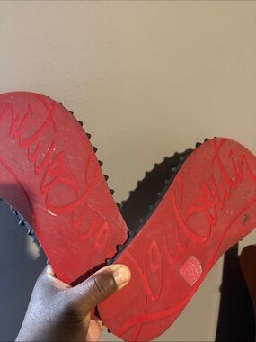 Christian Louboutin Kids Black Spike-Trim Sandals with Red Soles